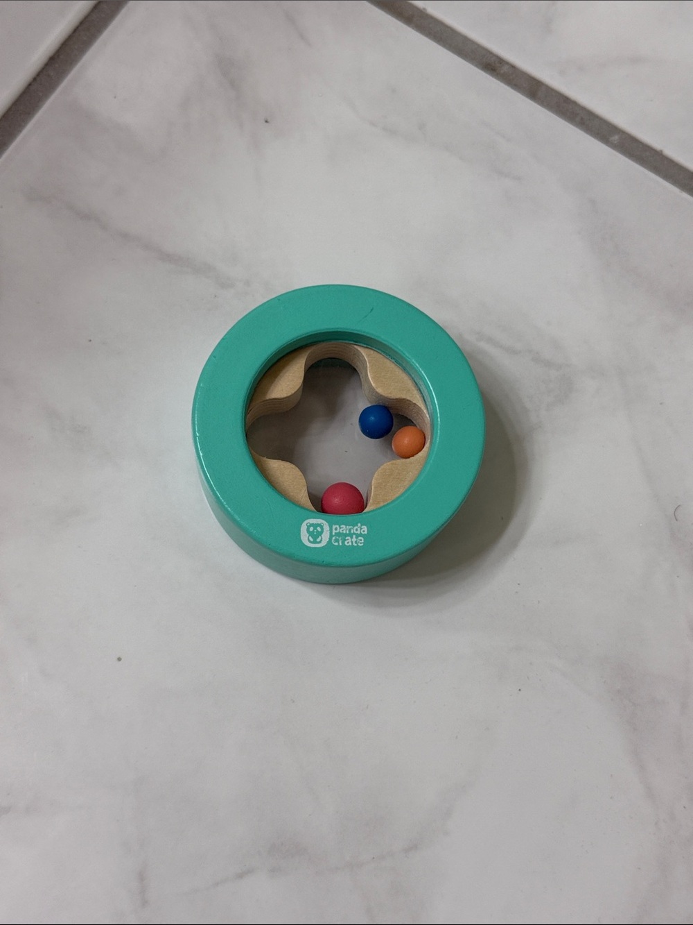 Panda Ciate Teal Wooden Sensory Rattle with Colorful Beads